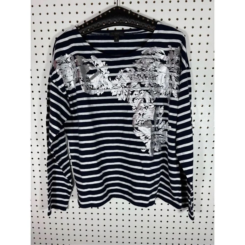 J.Crew nautical striped floral long sleeve top size XL